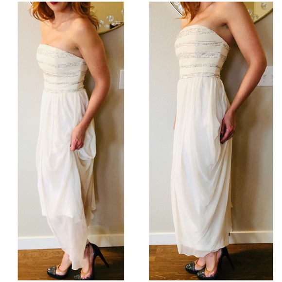 JASON WU Cream Silk Beaded Strapless Dress 8 4 - Picture 4 of 9